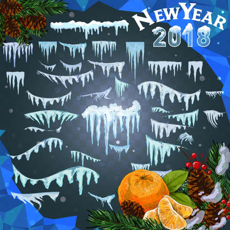 Set of snow icicles isolated on transparent background. Vector illustration. icy Christmas background. snow and icicles, snow caps on a transparent backgroundのイラスト素材