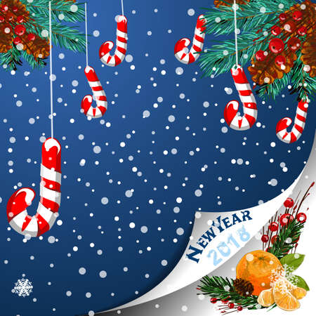 Christmas background with snowflakes and candyのイラスト素材