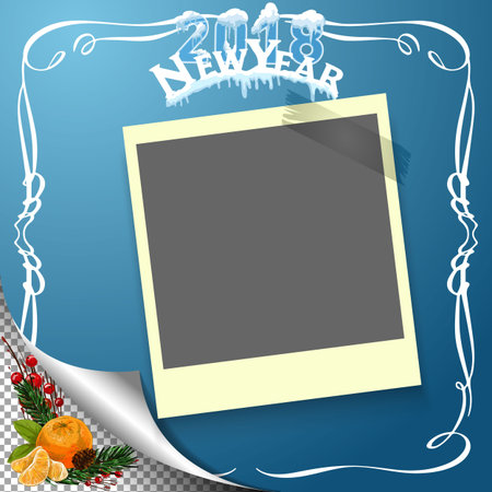 Christmas coniferous design with sweets and photo paper, Vector holiday card.のイラスト素材