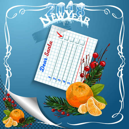 Christmas paper realistic vector illustration. Cartoon Christmas wish list with christmas trees.のイラスト素材