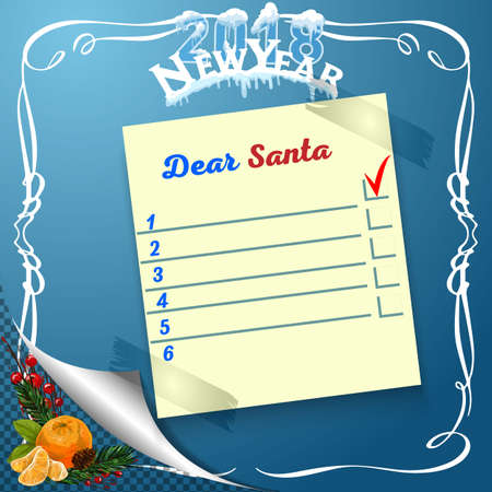 Christmas paper realistic vector illustration. Cartoon Christmas wish list with christmas trees. A letter to Santa Claus template.のイラスト素材