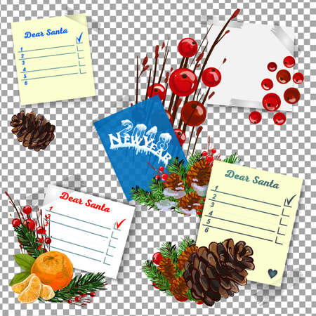 Christmas paper realistic vector illustration. Cartoon Christmas wish list with christmas trees. A letter to Santa Claus template.のイラスト素材