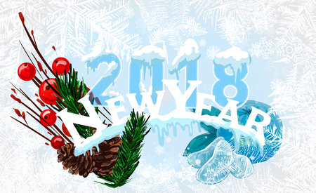 2018 New Year on ice frosted background. One editable gradient is used for easy recolor.