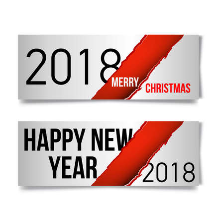 Vector holiday background Merry Christmas banner in the realistic torn paper design. Red detailed paper Great for banners and party posters.のイラスト素材
