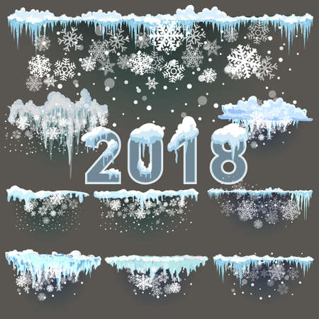 Set of snow icicles isolated on transparent background Vector illustration.のイラスト素材
