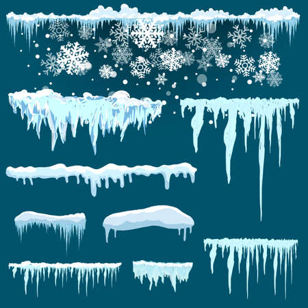 Set of Isolated snow cap. Snowy elements on winter background. Vector template in cartoon style for your design.のイラスト素材
