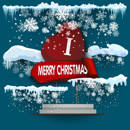 Christmas design , the pedestal, I Love Christmas . Realistic pointer. Christmas decoration with hanging plate with Christmas sign.のイラスト素材