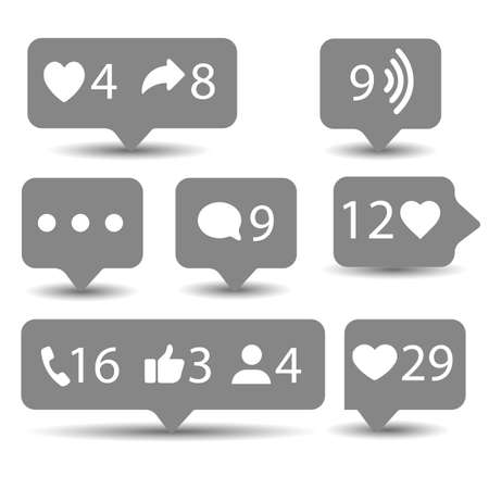Flat design social network rating icons: thumbs up icon, heart symbol, repostのイラスト素材