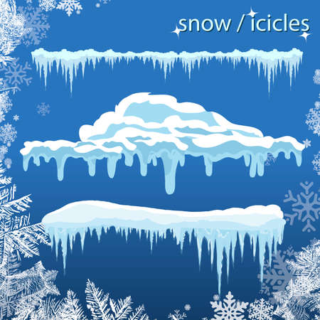 Set of snow icicles isolated on transparent background. Vector illustration. icy Christmas background. snow and icicles, snow caps on a transparent backgroundのイラスト素材