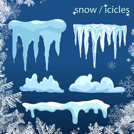 Set of snow icicles isolated on transparent background. Vector illustration. icy Christmas background. snow and icicles, snow caps on a transparent backgroundのイラスト素材