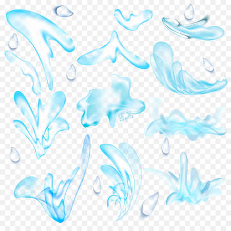 Flowing Water Splash Drop Wave Whirlpool Vortex Retro Vintage Cartoon Icon Set Isolated Design Vector Illustration on transparent backgroundのイラスト素材