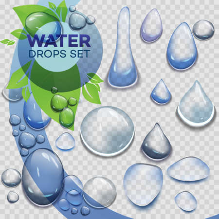 Water rain drops or steam shower isolated on transparent background. Realistic pure droplets condensed. Vector clear vapor water bubbles on window glass surface for your design.のイラスト素材