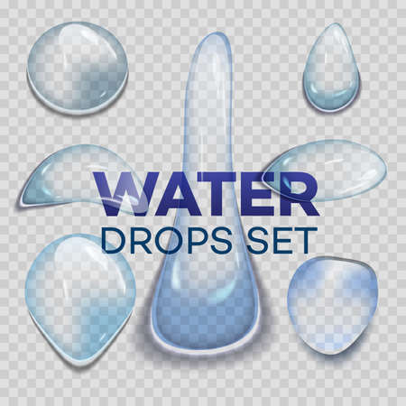 Water rain drops or steam shower isolated on transparent background. Realistic pure droplets condensed. Vector clear vapor water bubbles on window glass surface for your design.のイラスト素材