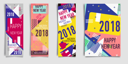Merry christmas New Year design, eye catching banner template. Bright colorful vector illustrations for greeting card, posters, print, mobile phoned designs, ads, promotional material Yellow Pink Blueのイラスト素材