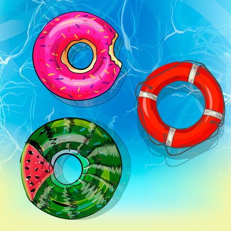 Beautiful illustration of water surface with sun reflections. Totally vector colorful image. Bright...