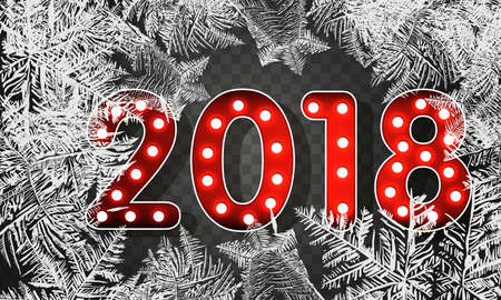 2018 New Year on ice frosted background. RGB. Global colors. One editable gradient is used for easy recolor. Vector illustration. icy Christmas background. snow and iciclesのイラスト素材