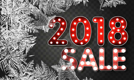 2018 New Year on ice frosted background. RGB. Global colors. One editable gradient is used for easy recolor. Vector illustration. icy Christmas background. snow and iciclesのイラスト素材