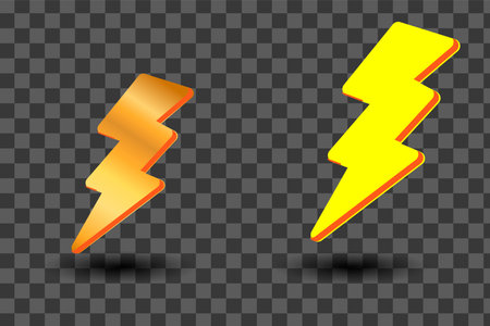 Thunder and Bolt Lighting Flash Icons Set. Flat Style on Dark Background. Vector