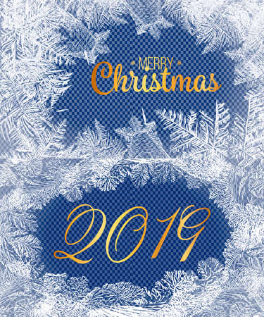 2019New Year on ice frosted background. Eps8. RGB. Global colors. One editable gradient is used for easy recolorのイラスト素材