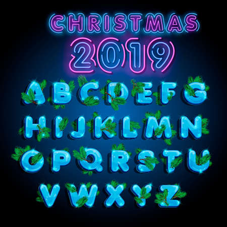 Winter vector alphabet with snow. Letter abc, ice cold font, season frost font, typography or typeset. Winter alphabetのイラスト素材