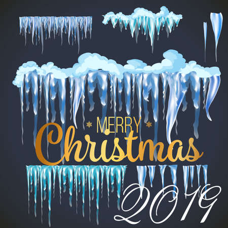 Set of Isolated snow cap. Snowy elements on winter background. Vector template in cartoon style for your design.のイラスト素材