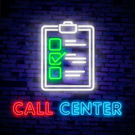 Call center operator neon light icon. Support service glowing sign.のイラスト素材