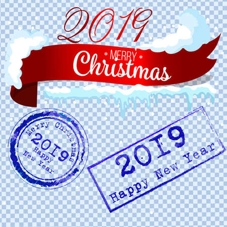 2019 rubber stamp with grunge texture design. Vector illustration.のイラスト素材