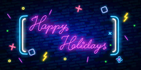 Happy Holidays Neon Text Vector. Happy Holidays neon sign, design template, modern trend design, night neon signboardのイラスト素材
