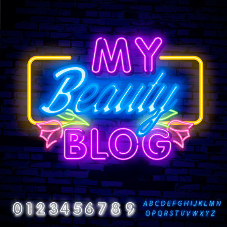 My Beauty Blog neon sign vector. Blogging Design template neon sign, light banner, neon signboard, nightly bright advertising, light inscription.のイラスト素材