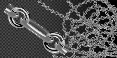 Set of realistic vector golden chains. Vector illustration of gold links isolated on white backgroundのイラスト素材