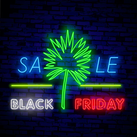 Vector neon tropical exotic leaves, realistic jungle leaves set isolated on blue background. Palm leaf collection.のイラスト素材