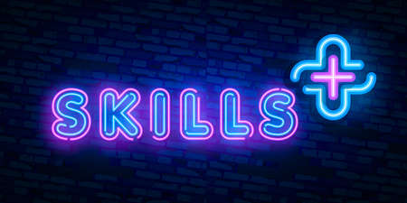 Skills blue glowing neon ui ux icon.のイラスト素材