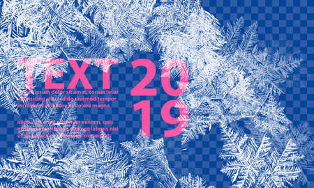 Vector Patterns Made by the Frost. Blue Winter Background for Christmas Designs. Typographic Label for Xmas Holiday Greeting Cards, Party Banners and Posters.のイラスト素材