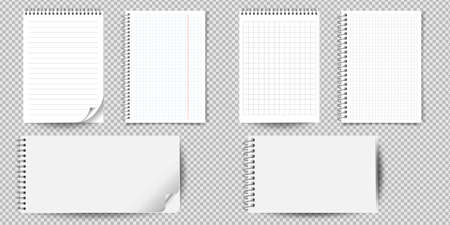 Realistic notebook or notepad with binder isolated. Memo note pad or diary with lined and squared paper page templates. Vector illustrationのイラスト素材