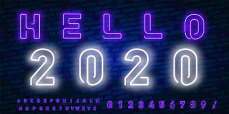 Vector realistic isolated neon sign of Goodbye 2019 for template decoration and covering on the wall background. Concept of Happy New Year and Merry Christmas.のイラスト素材