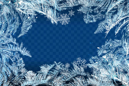 Vector Patterns Made by the Frost. Blue Winter Background for Christmas Designs. Xmas Typographic Label for Holiday Greeting Cards, Party Banners and Posters. Icy Abstract Background.のイラスト素材
