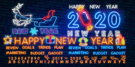 Reindeer in wreath neon sign. Christmas and New Year Day design.のイラスト素材