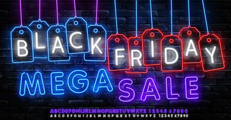 Black Friday Sale Neon Banner Vector. Black Friday neon sign, design template, modern trend designのイラスト素材