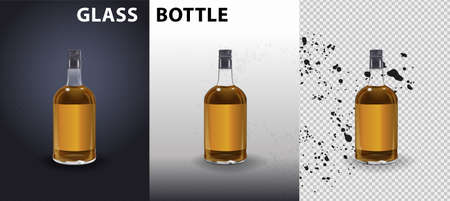 Glass bottles or glassware vector icons on transparent backgroundのイラスト素材