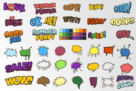 Comic style speech bubbles collection. Funny design vector items illustration.のイラスト素材