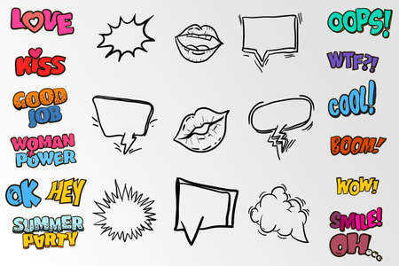 Comic style speech bubbles collection. Funny design vector items illustration.のイラスト素材