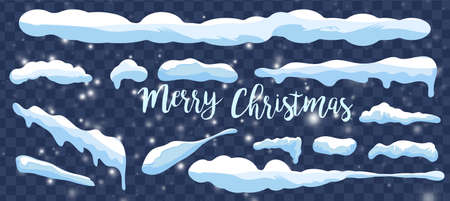 Snow, ice cap with shadow set. Snowfall with snowflakes. Winter season.のイラスト素材