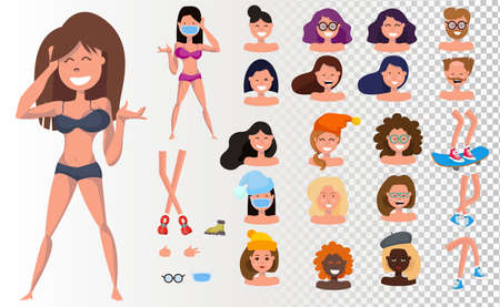 Super set of cool flat avatars icons. Positive male and female characters different ages, professions and nationalities. Funny bright vector illustrations.のイラスト素材