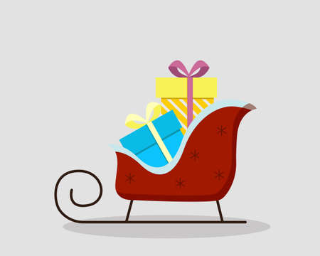 Santa's sleigh with gift boxes. Christmas traditional symbol. Vector icon.のイラスト素材