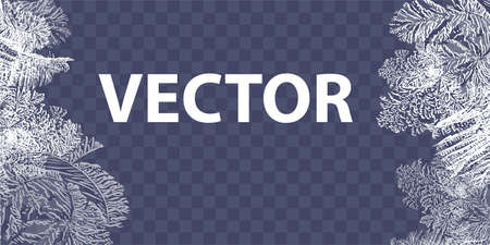 Snow frame. Frozen window. Window frozen glass ice. Vector illustration. Eps 10. Vector Patterns Made by the Frost. Blue Winter Background for Christmas Designs.の写真素材