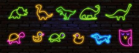 Pop art neon light sign. Bright signboard, light banner. Vector illustration Pop art icons set. Pop art neon sign. Set of neon stickers, pins, patches in 80s-90s neon style.のイラスト素材