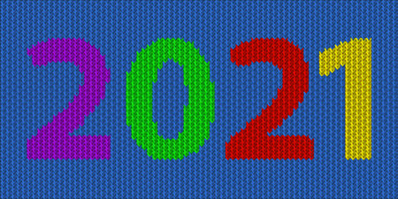 Winter sweater with 2021 New Year greeting card. Norwegian seamless knitting pattern. Holiday...