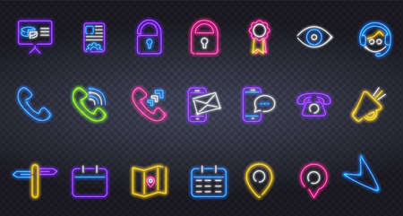 Business icon set neon sign, symbol. Shop colored banner. Phone communication neon signs collection. Phone communication signs. Neon signs.のイラスト素材