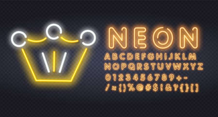 Yellow crown night bright advertisement element. Gambling concept for neon sign design. Vector illustration in neon style.のイラスト素材