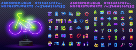 cyclist color neon set. healthy lifestyle neon icons. Healthy food, kitchen icons, walking, travel, tourism of web icons for ui and ux, website or mobile applicationのイラスト素材
